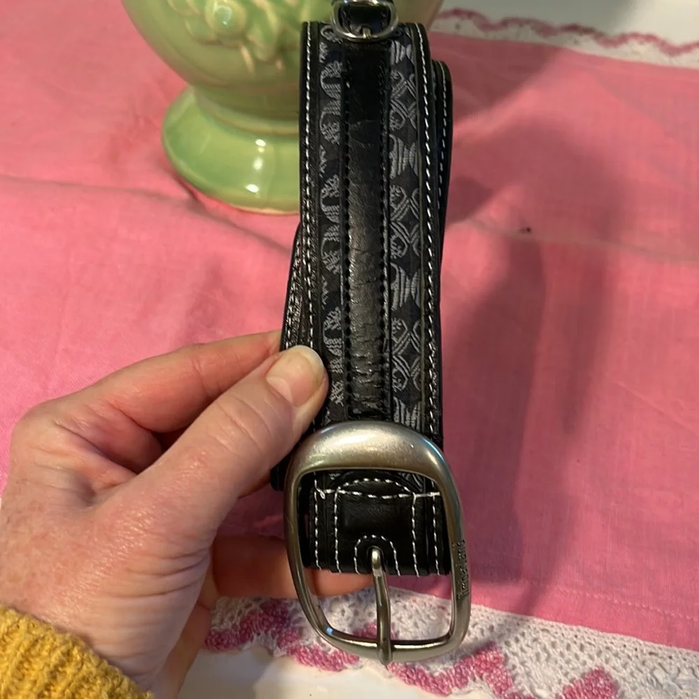 Timberland Black Leather Belt Grey Fabric Tree Logo 1743-001